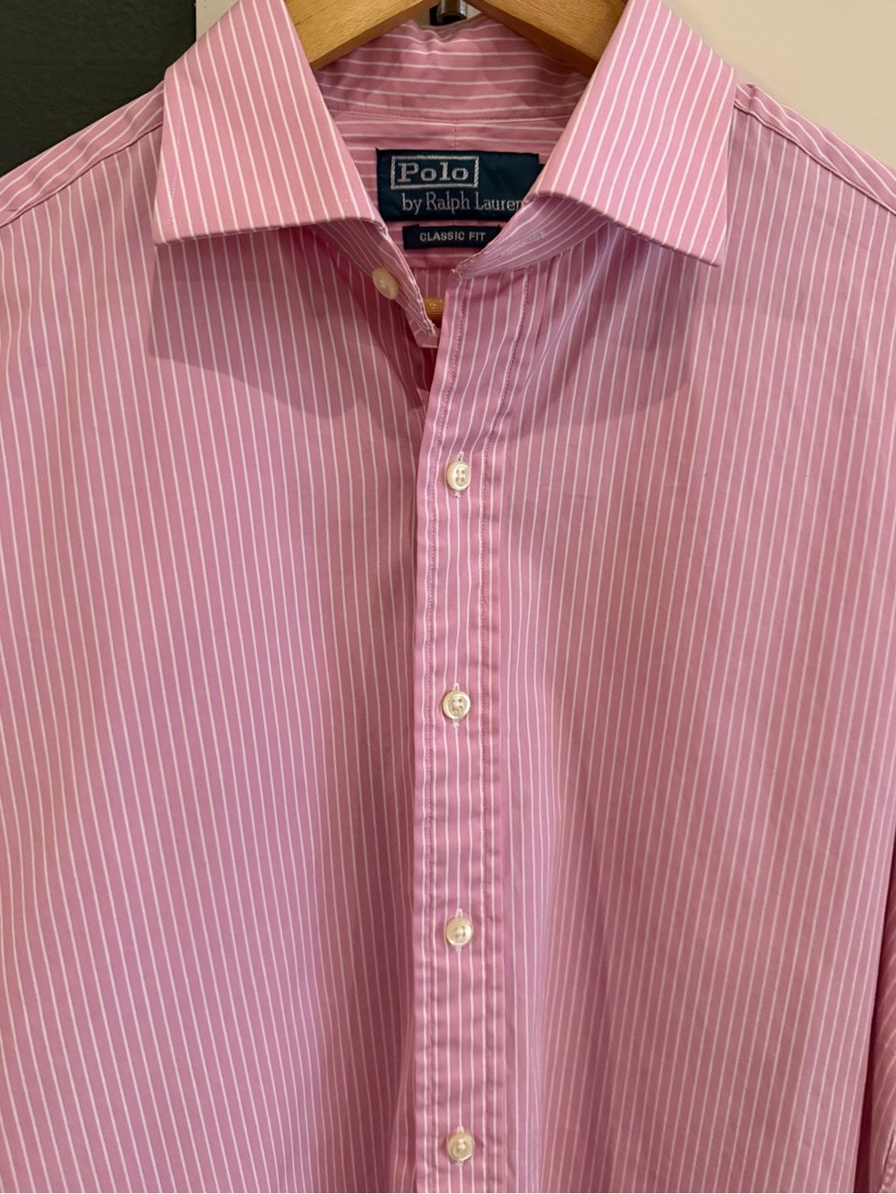 Ralph Lauren Pink and White Stripe Classic Fit Dress Shirt